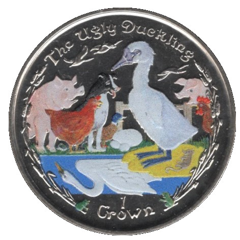 Isle of Man 1 Crown - Elizabeth II The Ugly Duckling; coloured reverse
