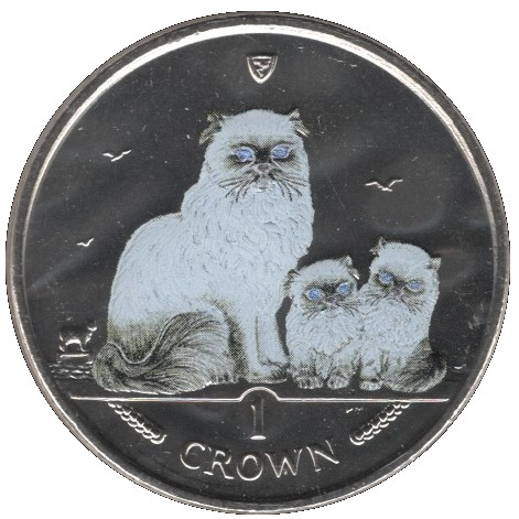 Isle of Man 1 Crown - Elizabeth II Himalayan Cat; Coloured version reverse