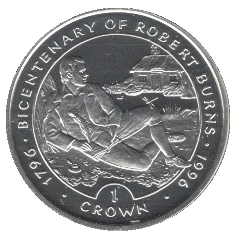 Isle of Man 1 Crown - Elizabeth II Robert Burns - Writing; Silver Proof reverse