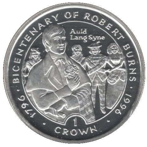Isle of Man 1 Crown - Elizabeth II Robert Burns - Auld Lang Syne; Silver Proof reverse
