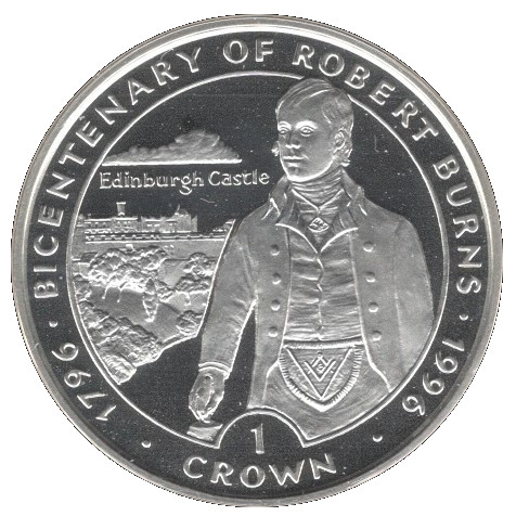 Isle of Man 1 Crown - Elizabeth II Robert Burns - Edinburgh Castle; Silver Proof reverse