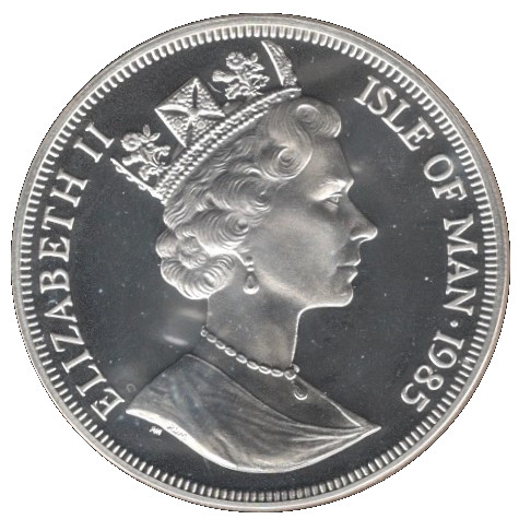 Isle of Man 1 Crown - Elizabeth II Queen Mother and Princess Elizabeth; Silver obverse