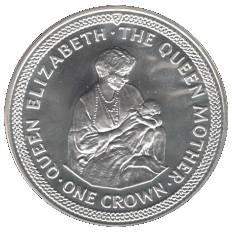 Isle of Man 1 Crown - Elizabeth II Queen Mother and Princess Elizabeth; Silver