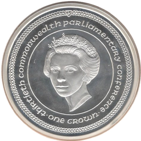 Isle of Man 1 Crown - Elizabeth II Commonwealth Conference; Princess Anne; Silver reverse