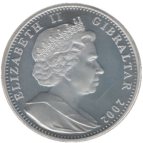 Gibraltar 1 Crown - Elizabeth II Golden Jubilee - Treetops in Kenya; Silver Proof obverse