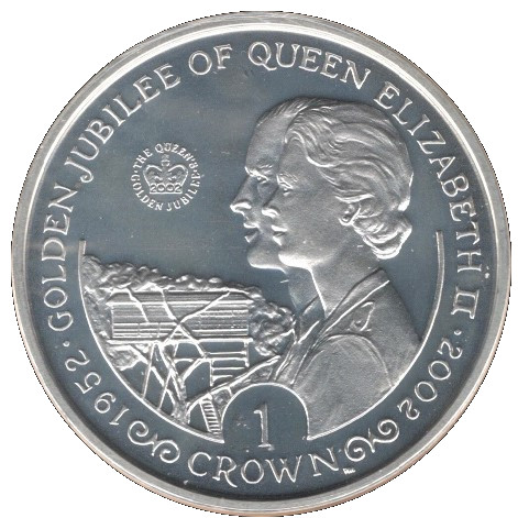 Gibraltar 1 Crown - Elizabeth II Golden Jubilee - Treetops in Kenya; Silver Proof reverse