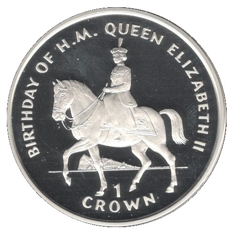 Gibraltar 1 Crown - Elizabeth II Queen on horseback; Silver Proof reverse
