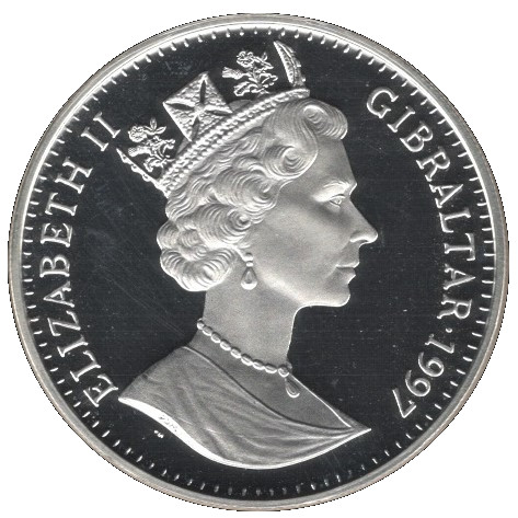 Gibraltar 1 Crown - Elizabeth II Dragon Dancers; Silver Proof obverse