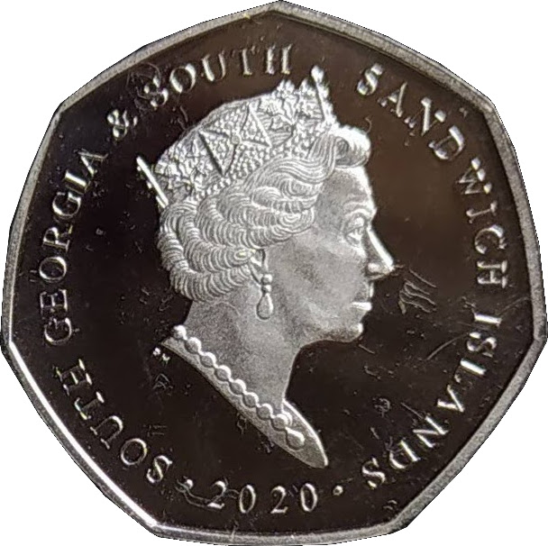 South Georgia and the South Sandwich Islands 50 Pence - Elizabeth II Gentoo Penguin obverse