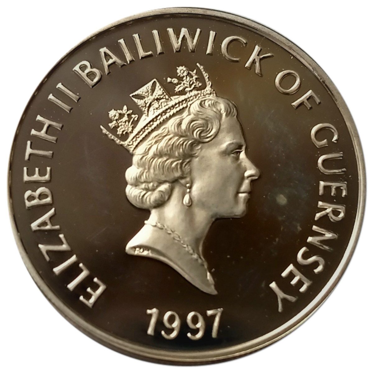 Guernsey 1 Pound - Elizabeth II Golden Wedding - Silver obverse