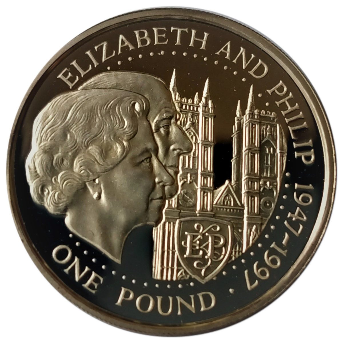Guernsey 1 Pound - Elizabeth II Golden Wedding - Silver