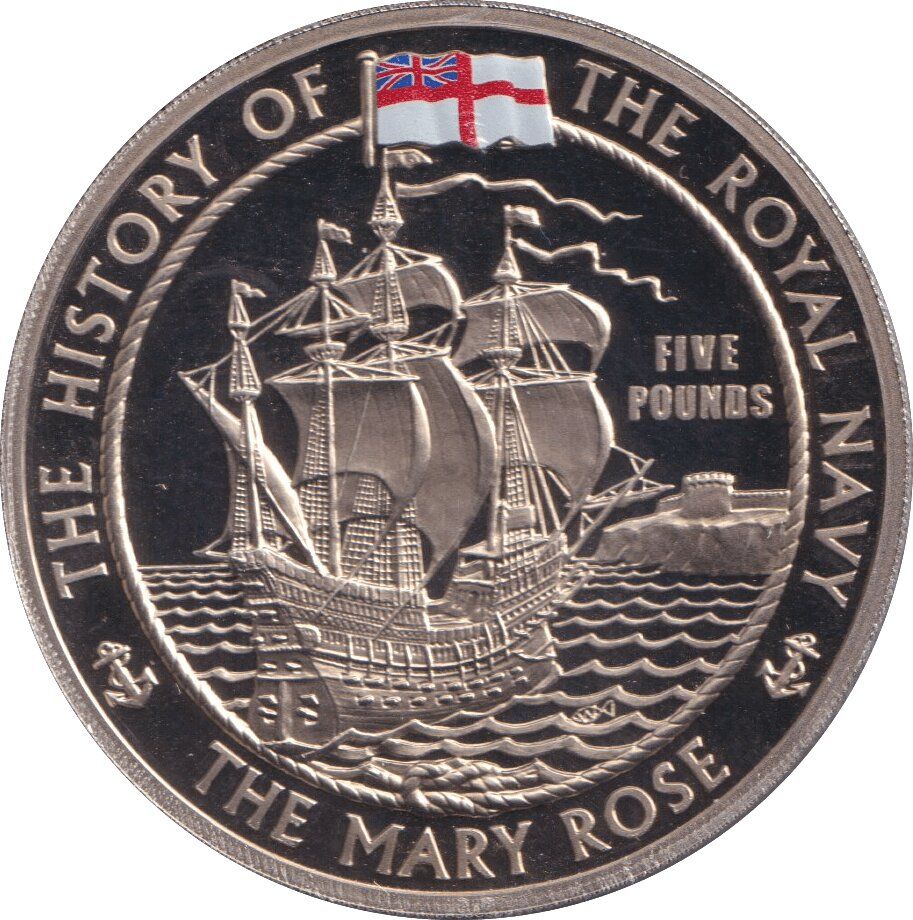Alderney 5 Pounds - Elizabeth II The Mary Rose; 4th Portrait reverse