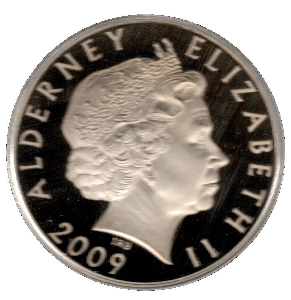 Alderney 5 Pounds - Elizabeth II 4th Portrait; Samuel Hood; Silver Proof obverse