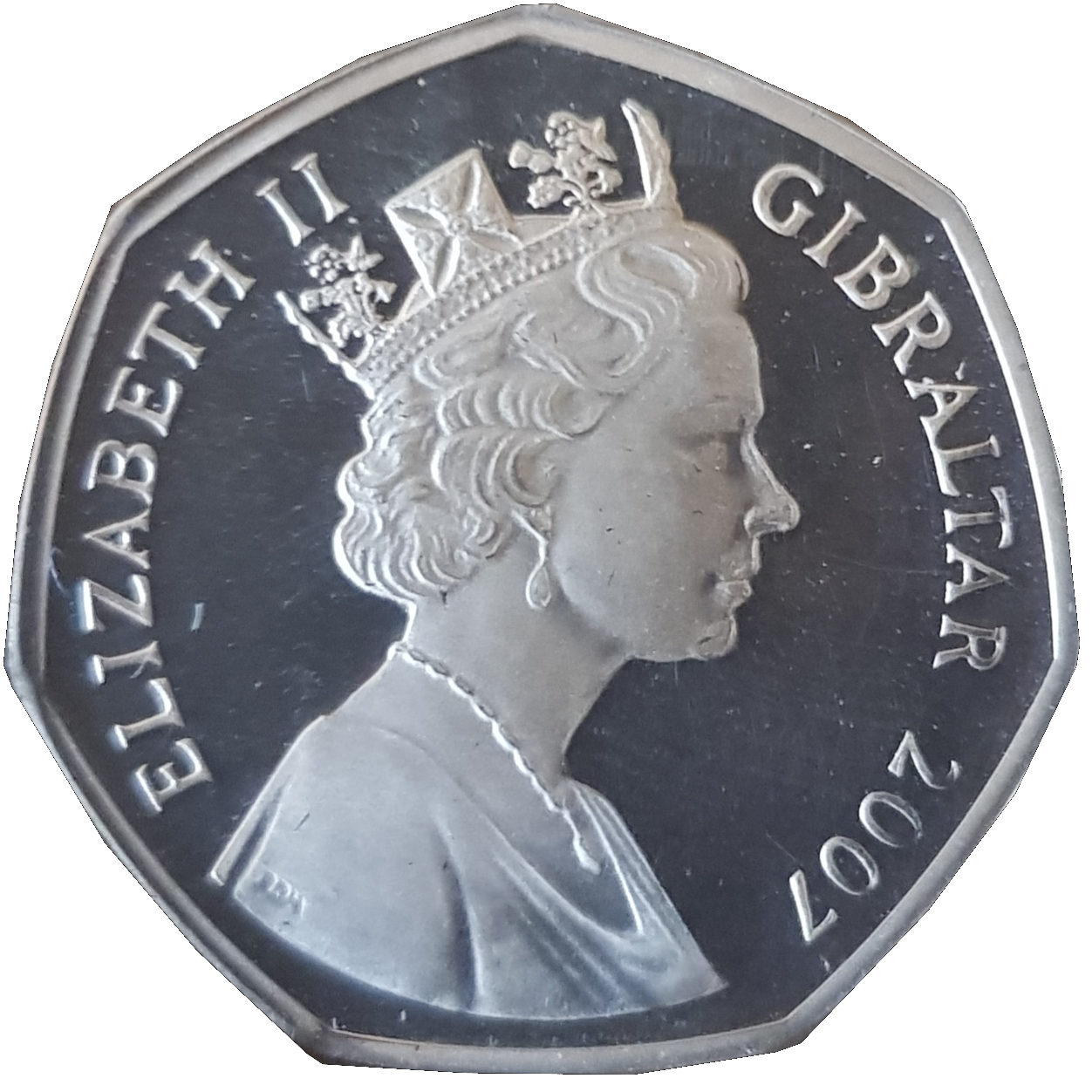 Gibraltar 50 Pence - Elizabeth II 25 Year Anniversary of Falkland Conflict obverse