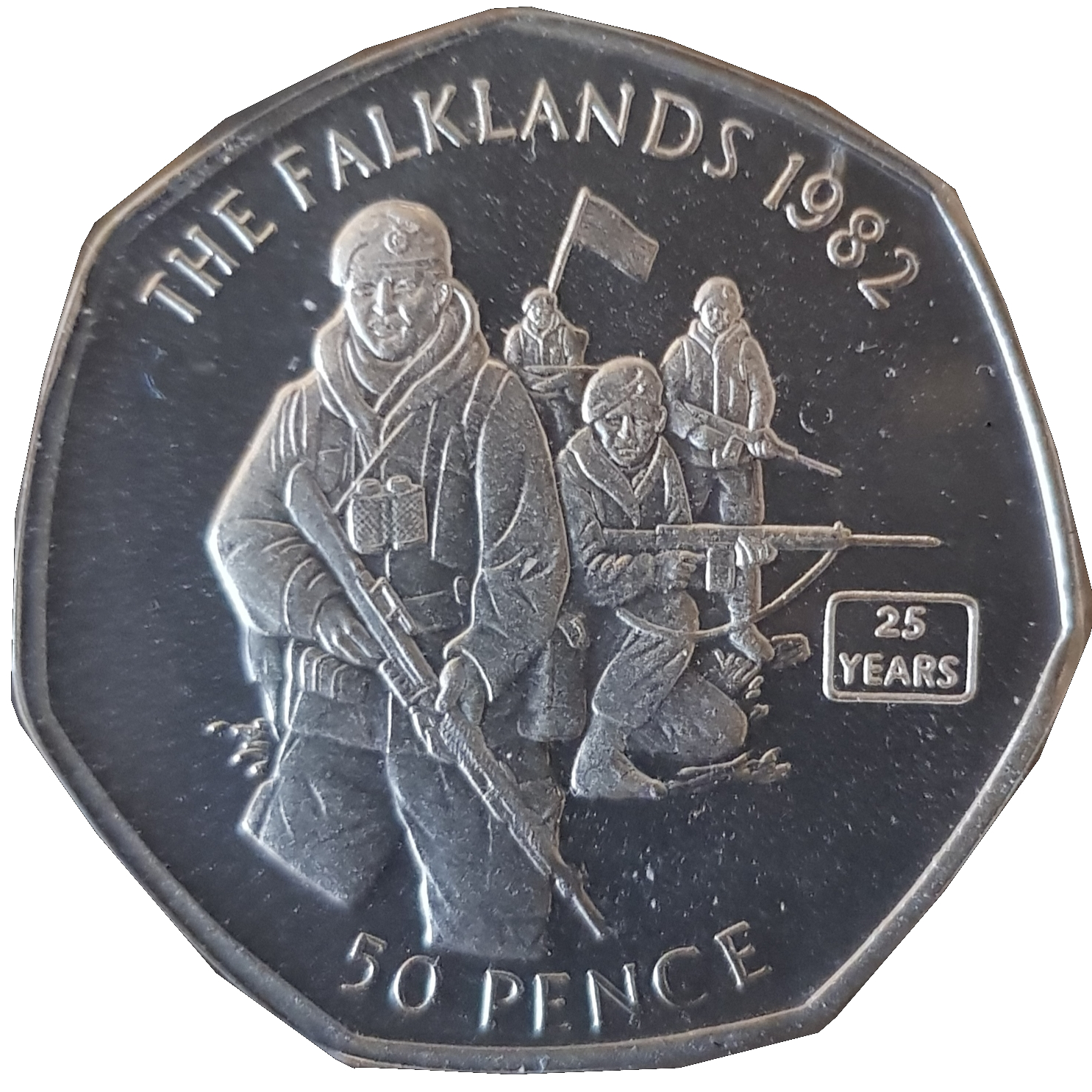 Gibraltar 50 Pence - Elizabeth II 25 Year Anniversary of Falkland Conflict reverse