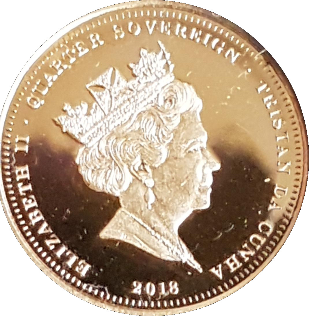 Tristan da Cunha ¼ Sovereign - Elizabeth II WWI Centenary, Lest We Forget, gold obverse