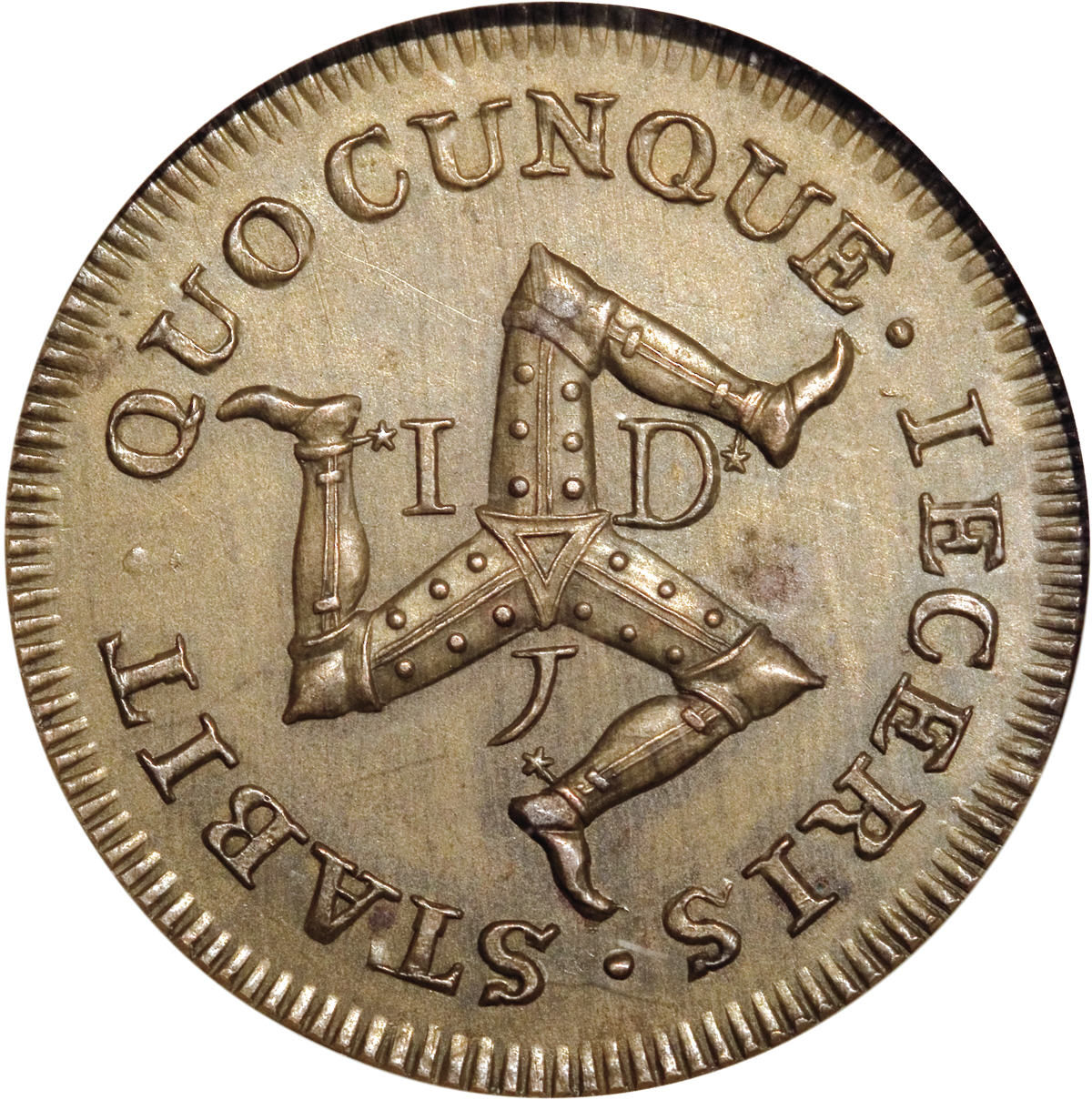 Isle of Man 1 Penny - James Stanley 2nd Derby Coinage; Bronze/Bath metal