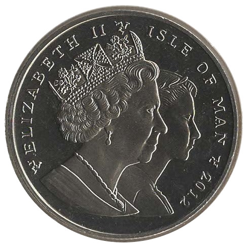 Isle of Man 1 Crown - Elizabeth II Manx Cat; coloured version obverse