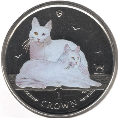 Isle of Man 1 Crown - Elizabeth II Turkish Angora Cat; Coloured