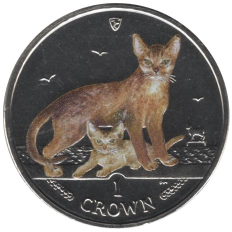 Isle of Man 1 Crown - Elizabeth II Abyssinian Cat; Coloured