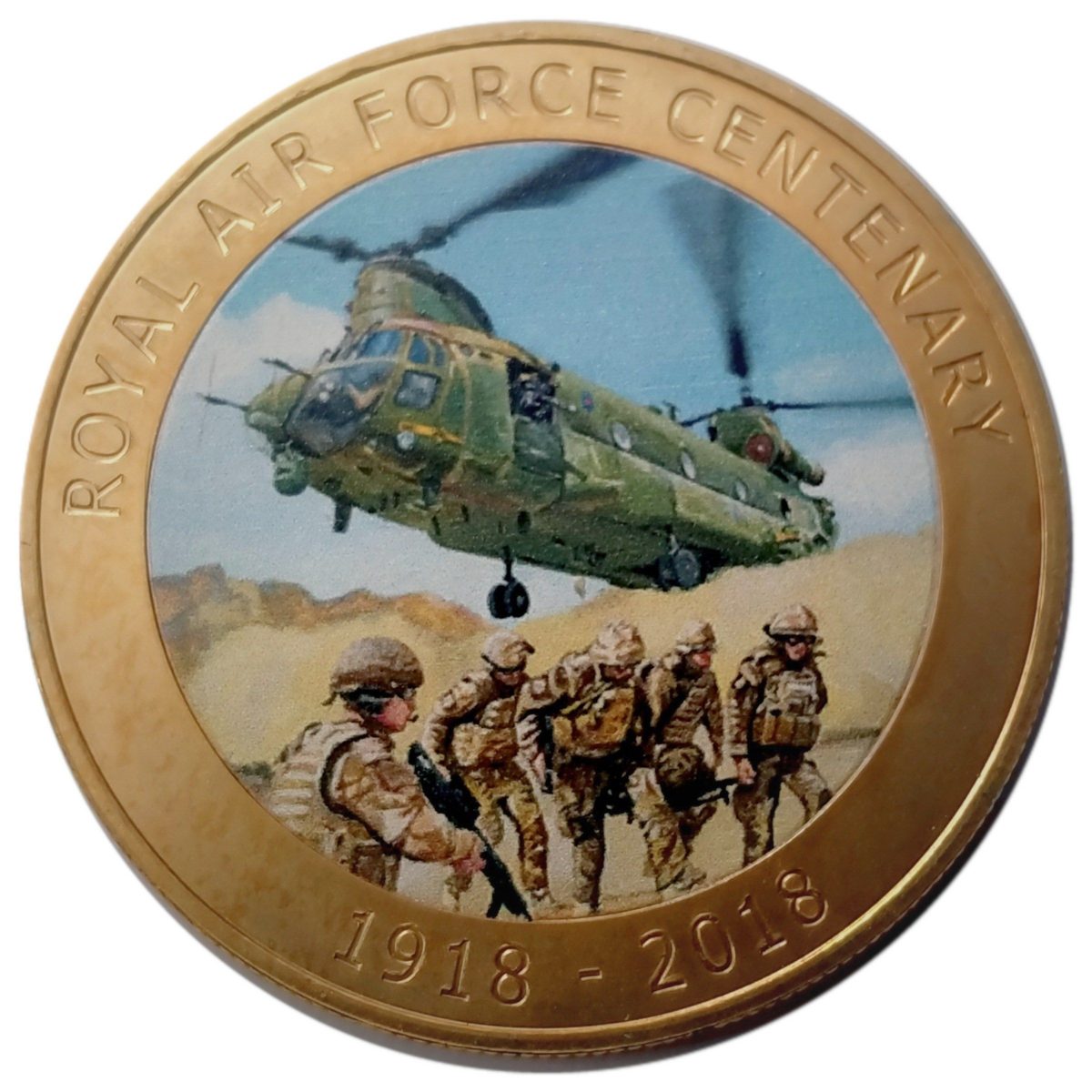 Isle of Man 1 Crown - Elizabeth II RAF Centenary - Chinook reverse