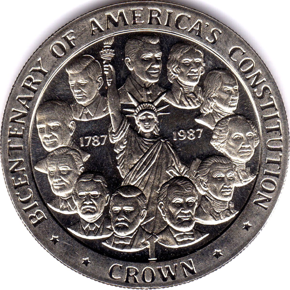 Isle of Man 1 Crown - Elizabeth II Bicentenary of America's Constitution