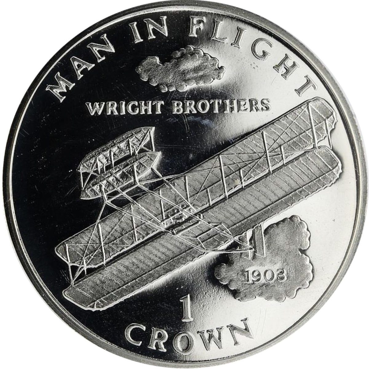 Isle of Man 1 Crown - Elizabeth II Wright Brothers; Silver Proof reverse