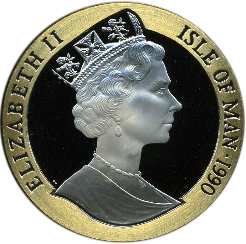 Isle of Man 5 Crowns - Elizabeth II Penny Black; Gold Proof obverse