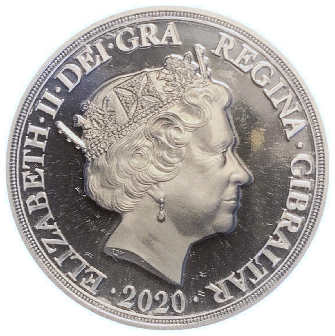 Gibraltar 5 Sovereigns - Elizabeth II Let the Battle Commence; sovereign obverse