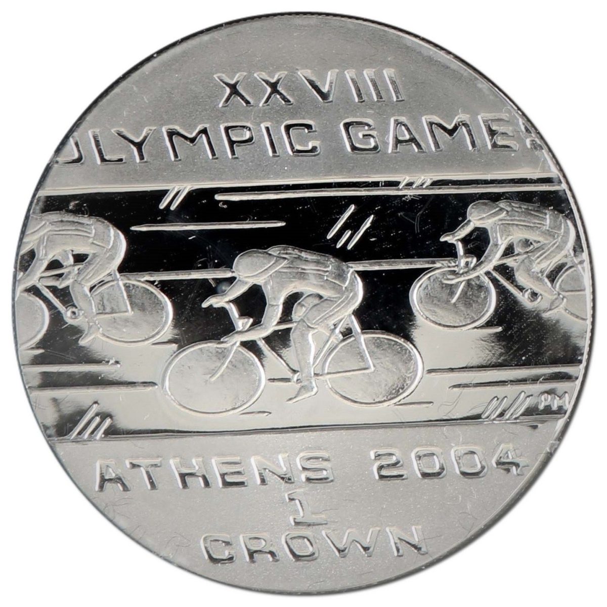 Isle of Man 1 Crown - Elizabeth II Olympic Games Athens - Cyclists; Silver Proof reverse