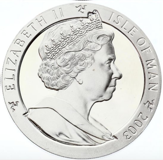 Isle of Man 1 Crown - Elizabeth II Olympic Games Athens - Swimming; Silver Proof obverse