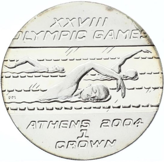 Isle of Man 1 Crown - Elizabeth II Olympic Games Athens - Swimming; Silver Proof reverse