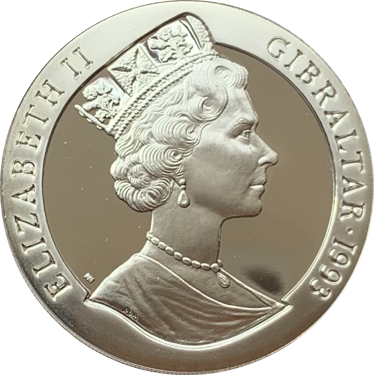 Gibraltar 1 Crown - Elizabeth II H.M.A.S. Waterhen; Silver Proof obverse