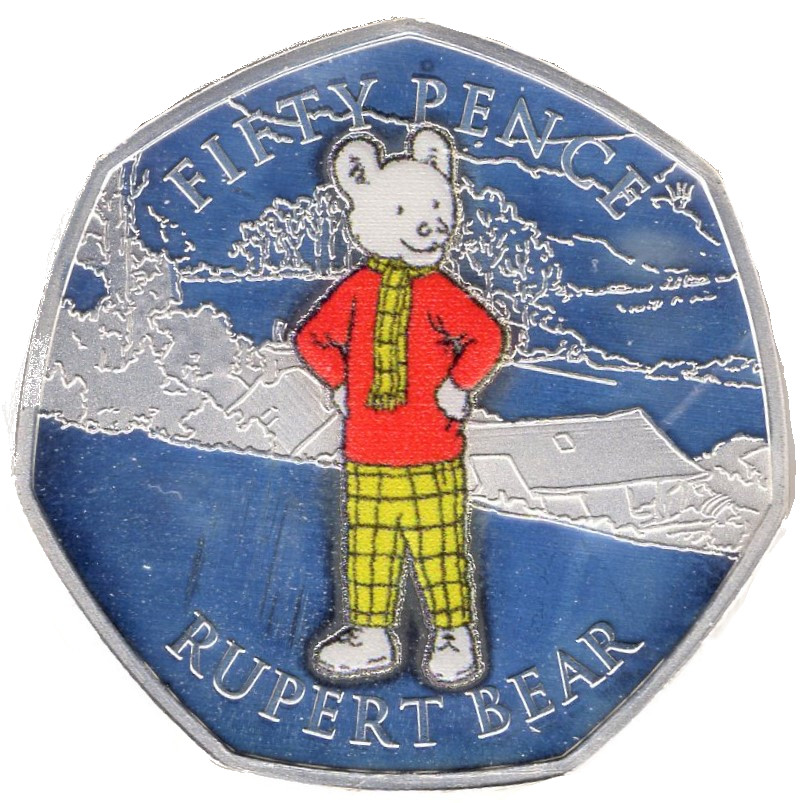 Isle of Man 50 Pence - Elizabeth II Rupert Bear; Silver Proof reverse