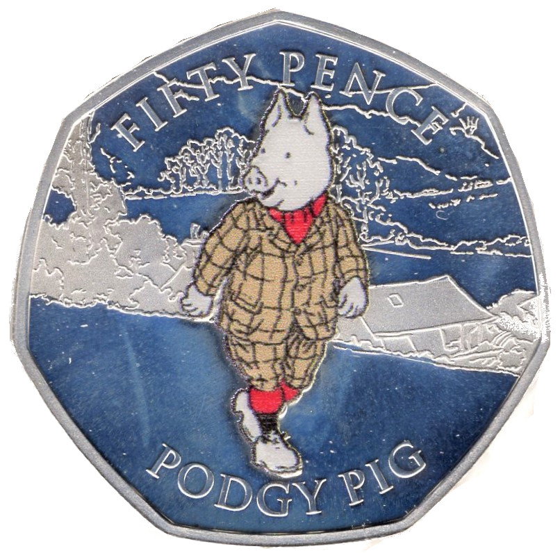 Isle of Man 50 Pence - Elizabeth II Podgy Pig; Silver Proof reverse