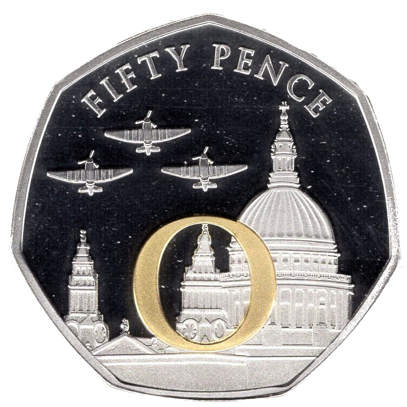 Isle of Man 50 Pence - Elizabeth II VE Day - O; Silver Proof reverse