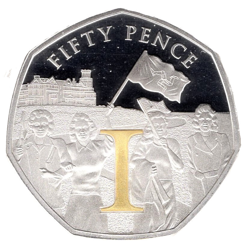 Isle of Man 50 Pence - Elizabeth II VE Day - I; Silver Proof reverse