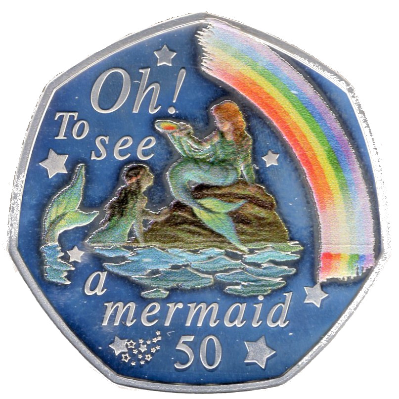 Isle of Man 50 Pence - Elizabeth II The Mermaid; Silver Proof reverse