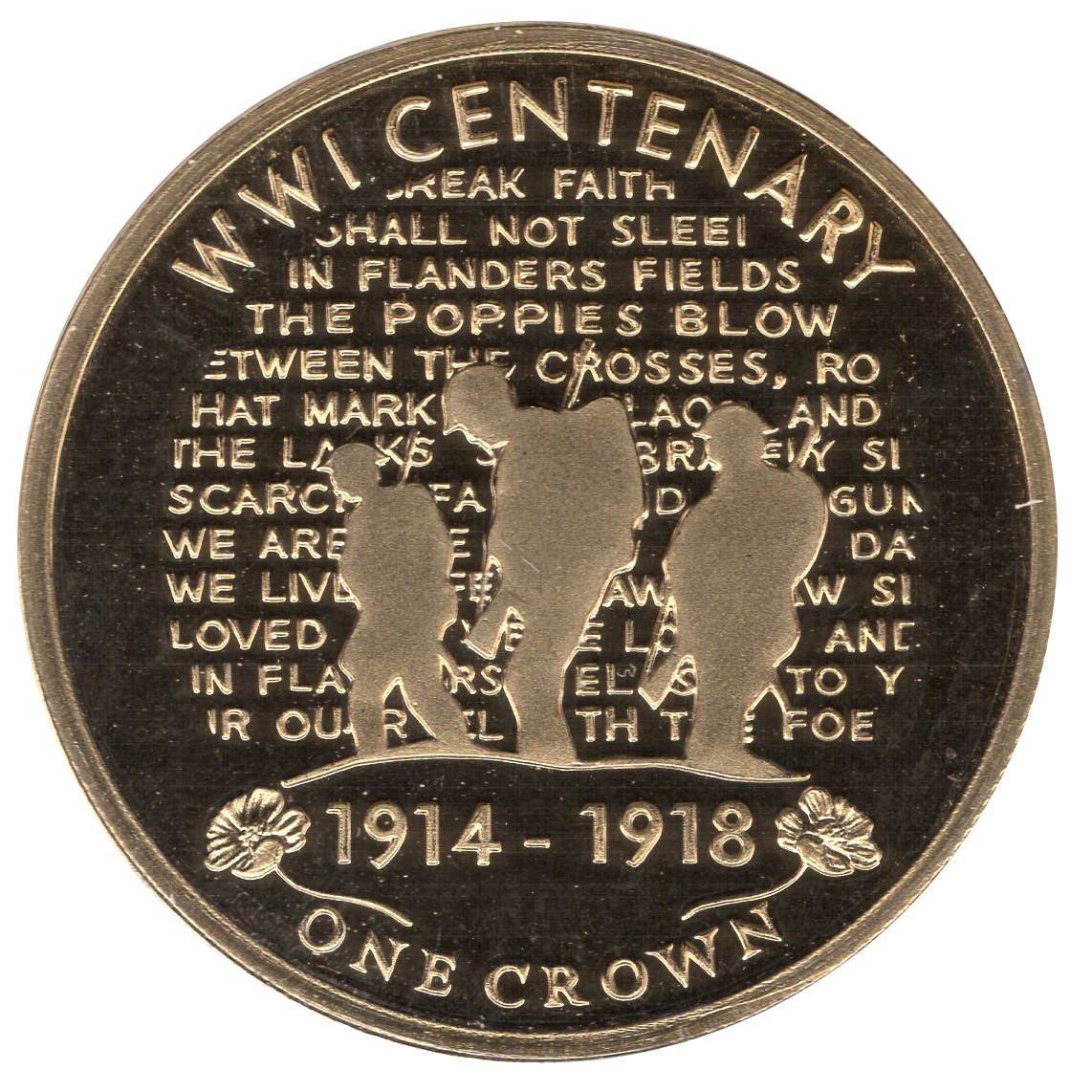 Gibraltar 1 Crown - Elizabeth II In Flanders Fields; Gold Plated