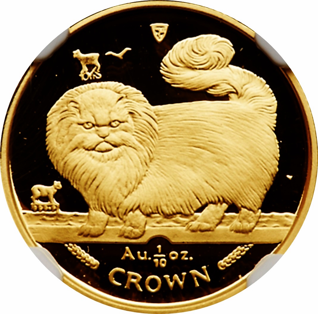 Isle of Man ⅒ Crown - Elizabeth II Long-haired Smoke Cat