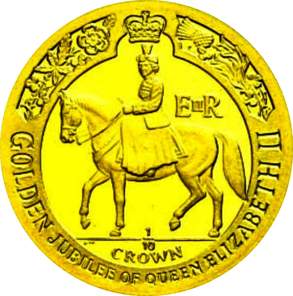 Isle of Man ⅒ Crown - Elizabeth II Queen on Horseback reverse