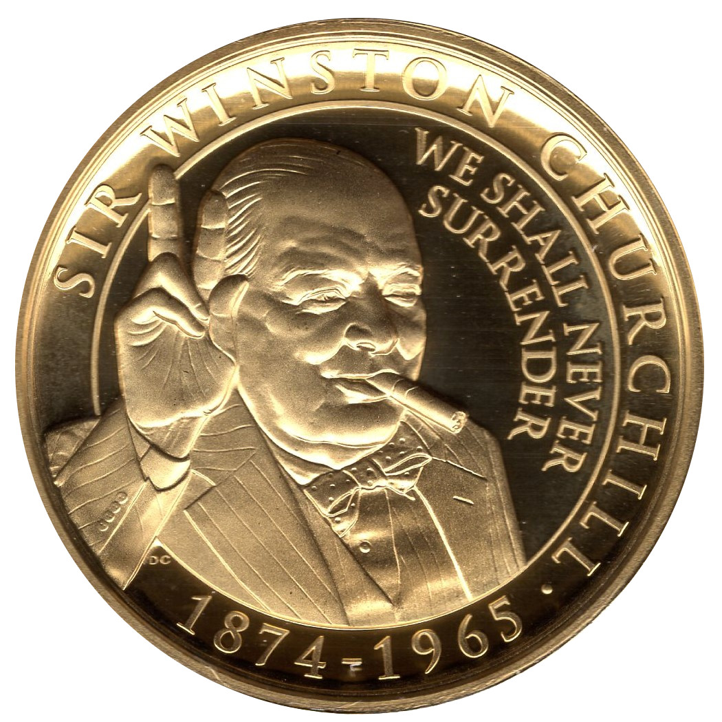 Gibraltar 1 Crown - Elizabeth II Sir Winston Churchill; Gold Plated
