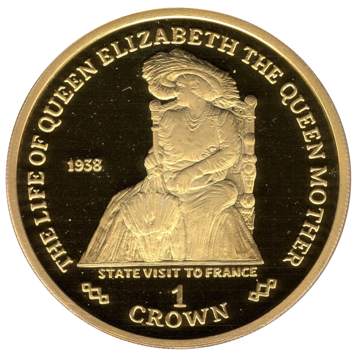 Gibraltar 1 Crown - Elizabeth II State Visit to France; Gold Plated Silver reverse