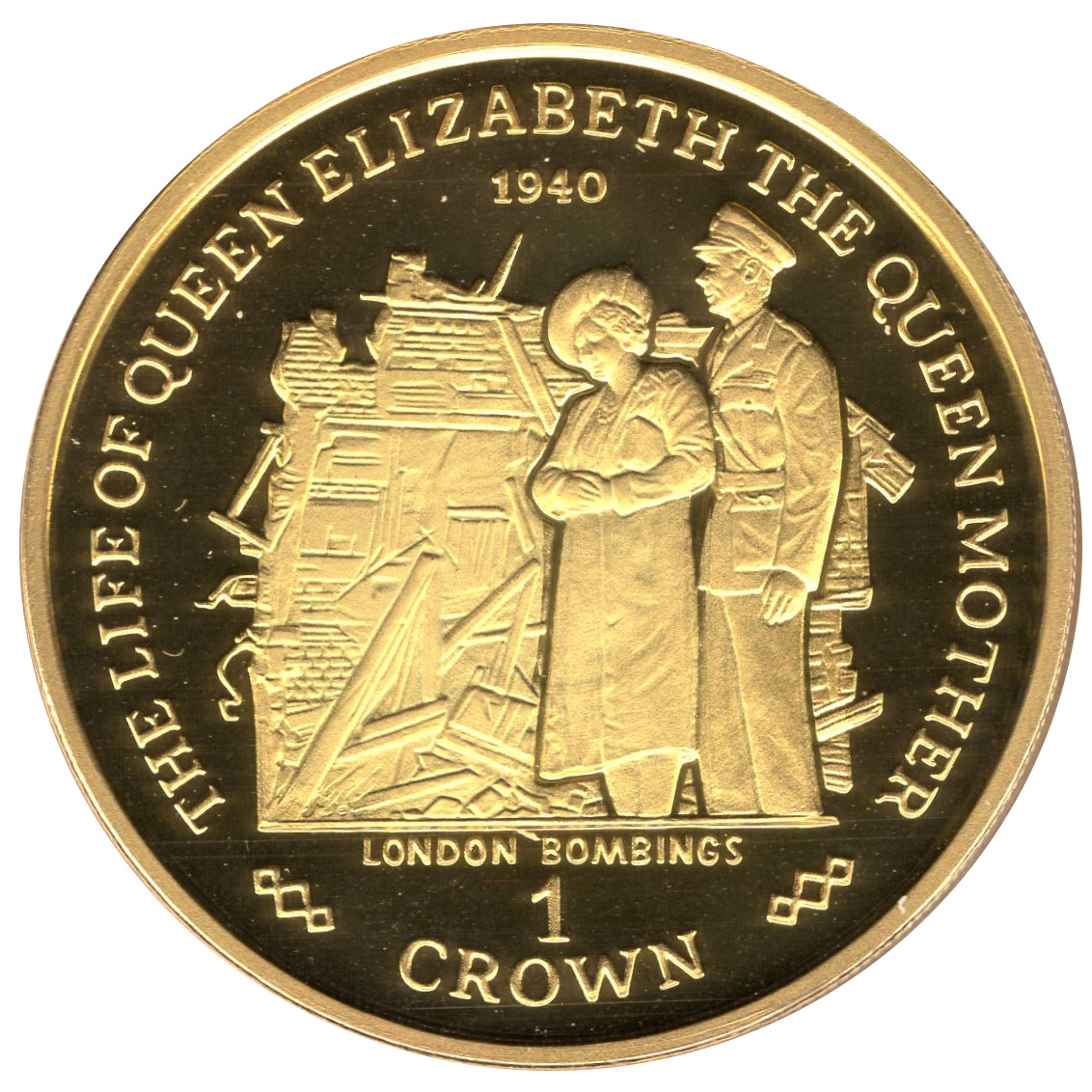 Gibraltar 1 Crown - Elizabeth II London Bombings; Gold Plated Silver