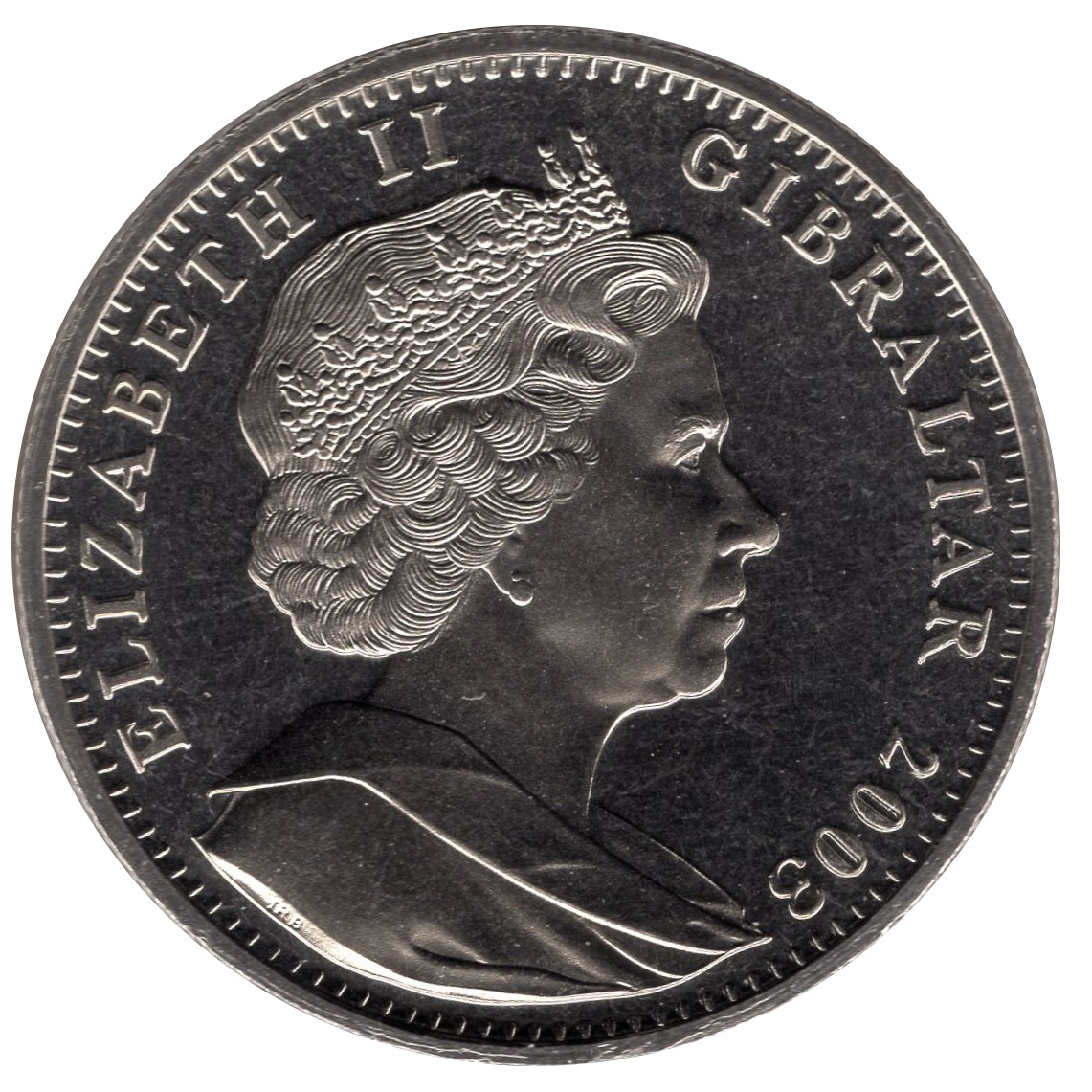 Gibraltar 1 Crown - Elizabeth II History of Powered Flight obverse