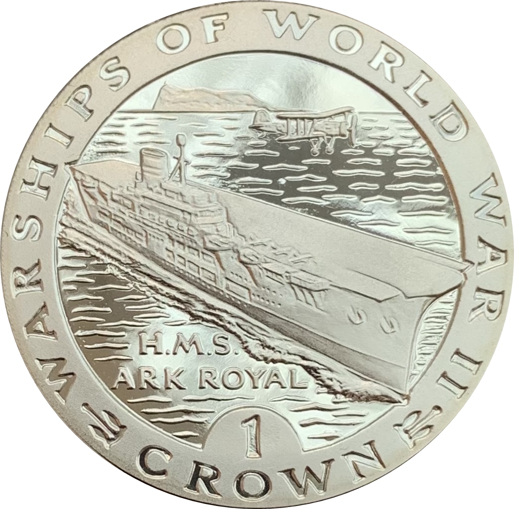 Gibraltar 1 Crown - Elizabeth II H.M.S. Ark Royal; Silver Proof reverse