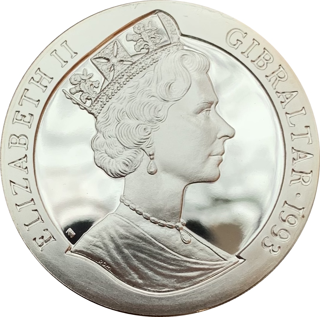 Gibraltar 1 Crown - Elizabeth II H.M.S. Hood; Silver Proof obverse