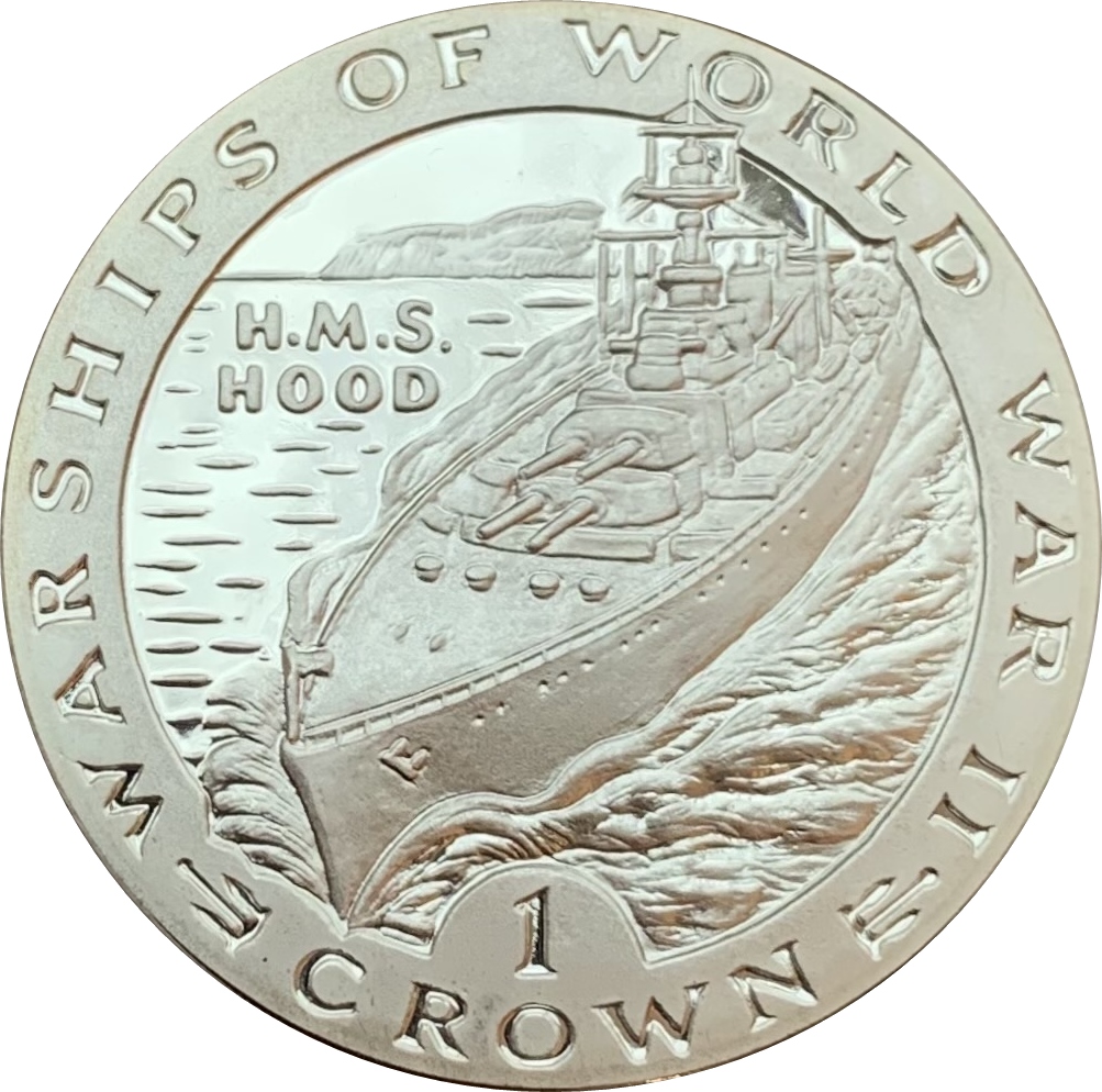 Gibraltar 1 Crown - Elizabeth II H.M.S. Hood; Silver Proof reverse