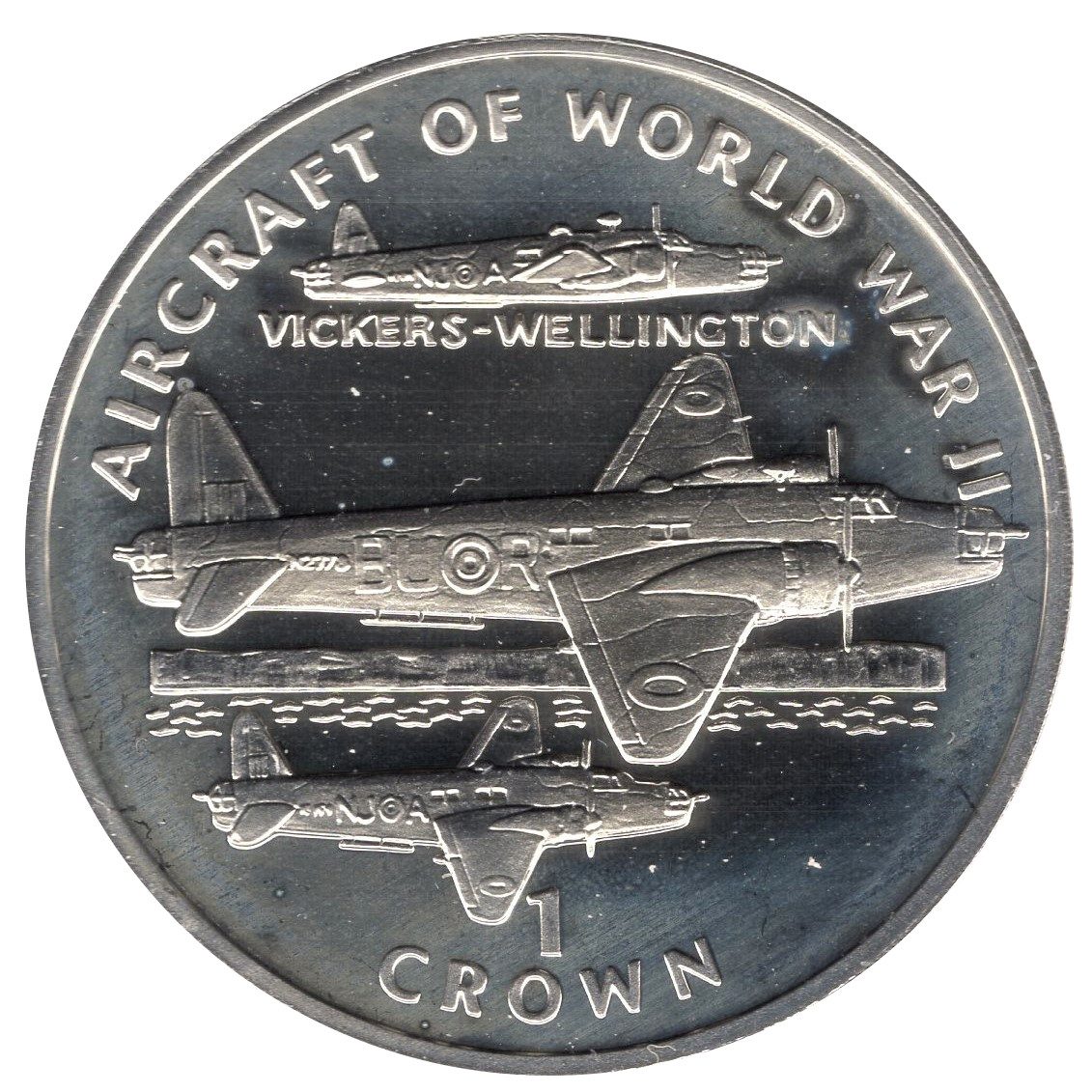Isle of Man 1 Crown - Elizabeth II Vickers -Wellington; Silver Proof reverse