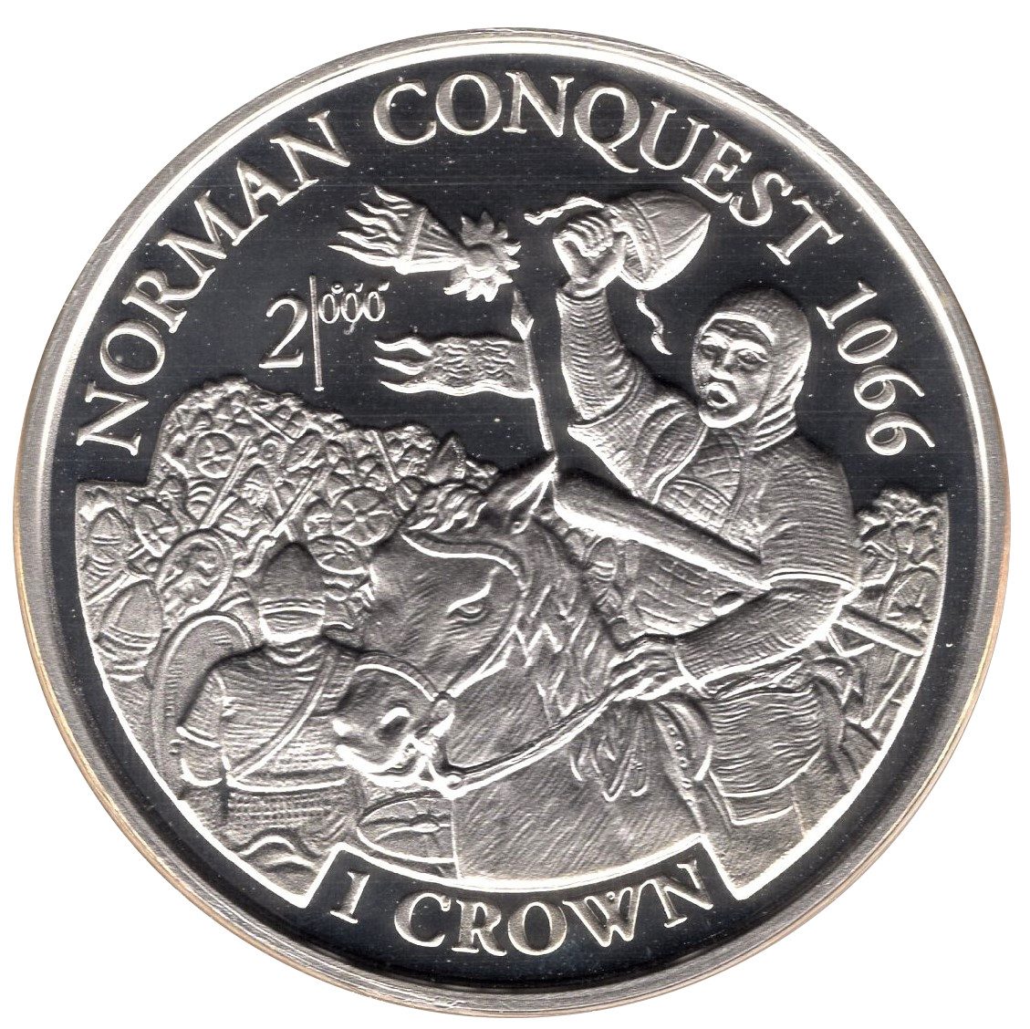 Isle of Man 1 Crown - Elizabeth II Norman Conquest 1066; Silver Proof reverse